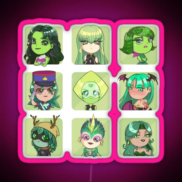 3×3 Green Haired Characters RGB Neon Sign