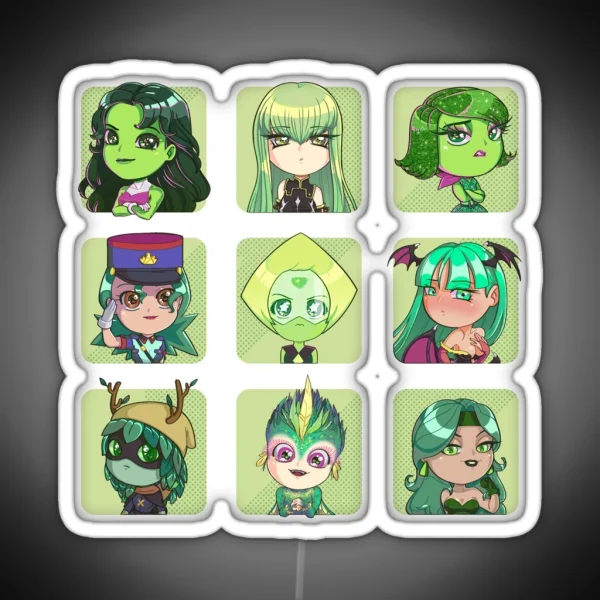 3×3 Green Haired Characters RGB Neon Sign