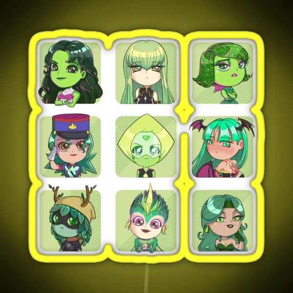 3×3 Green Haired Characters RGB Neon Sign