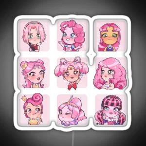 3×3 Pink Hair Characters RGB Neon Sign