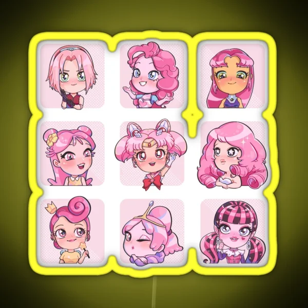 3×3 Pink Hair Characters RGB Neon Sign