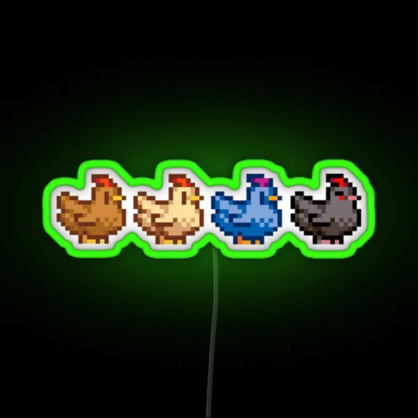 4 Chickens Stardew Valley RGB Neon Sign