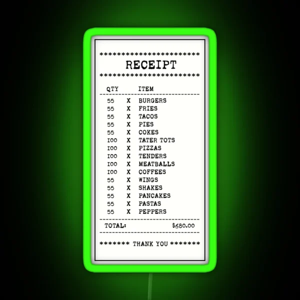 55 Burgers Receipt RGB Neon Sign