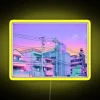 Vintage Tokyo cityscape ambiance with soft blue night neon lights