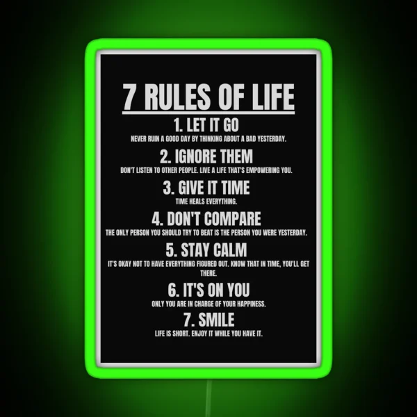 7 Rules Of Life Entrepreneur Office And Life Motivation RGB Neon Sign