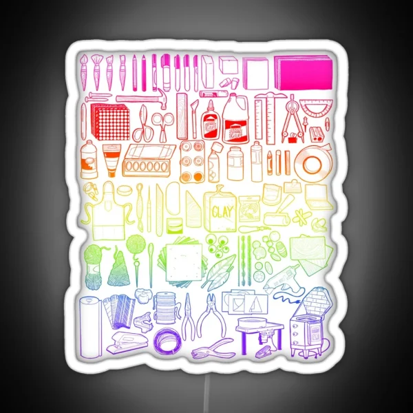 85 Art Supply Doodles In Rainbow RGB Neon Sign