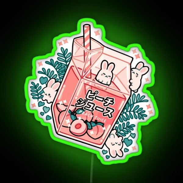 90s Japanese Kawaii Peach Milk Juice Aesthetic RGB Neon Sign