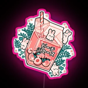 90s Japanese Kawaii Peach Milk Juice Aesthetic RGB Neon Sign