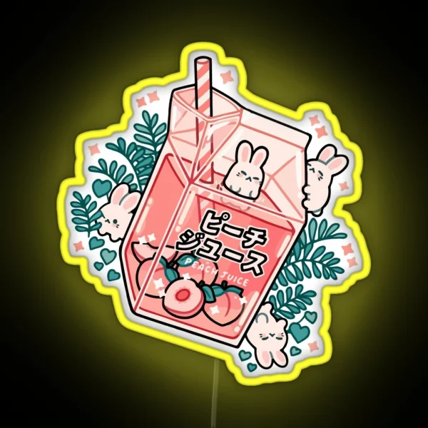 90s Japanese Kawaii Peach Milk Juice Aesthetic RGB Neon Sign