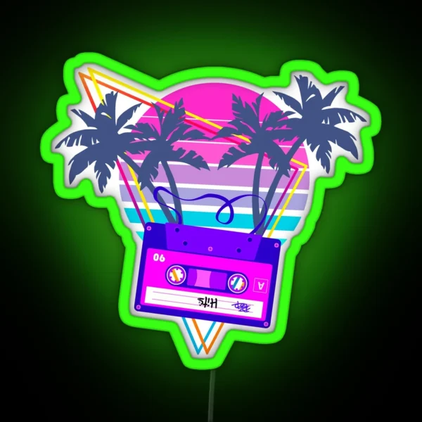 90s Vaporwave Sunset Cassette Tape In Outrun Synthwave Style Design RGB Neon Sign