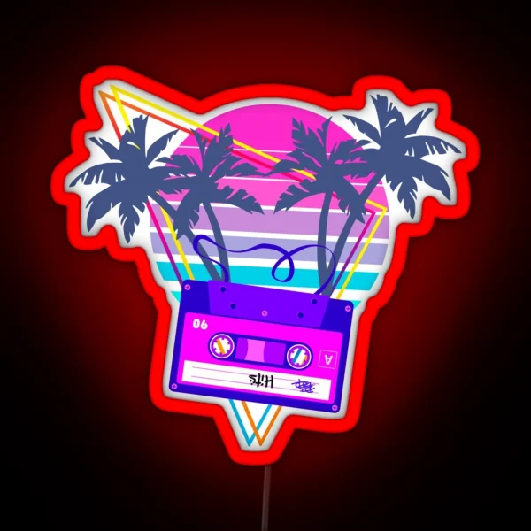 90s Vaporwave Sunset Cassette Tape In Outrun Synthwave Style Design RGB Neon Sign