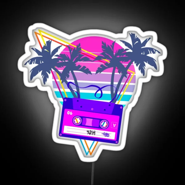 90s Vaporwave Sunset Cassette Tape In Outrun Synthwave Style Design RGB Neon Sign