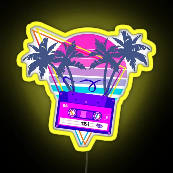 90s Vaporwave Sunset Cassette Tape In Outrun Synthwave Style Design RGB Neon Sign