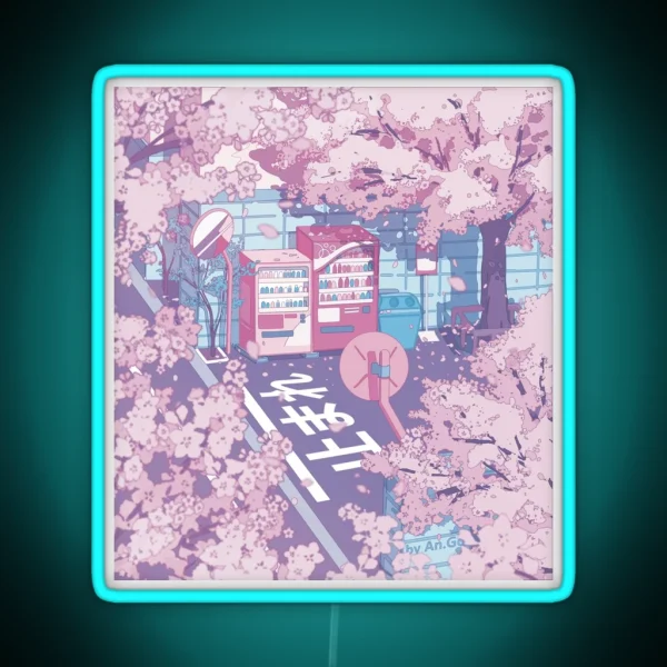 A Beautiful Aesthetic Tokyo Street And The Pink Sakura RGB Neon Sign