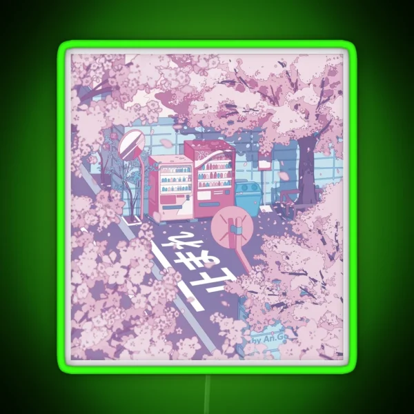 A Beautiful Aesthetic Tokyo Street And The Pink Sakura RGB Neon Sign