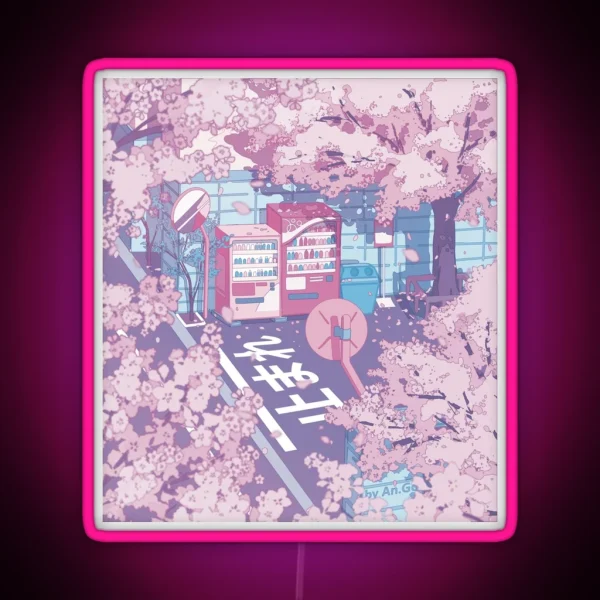 A Beautiful Aesthetic Tokyo Street And The Pink Sakura RGB Neon Sign