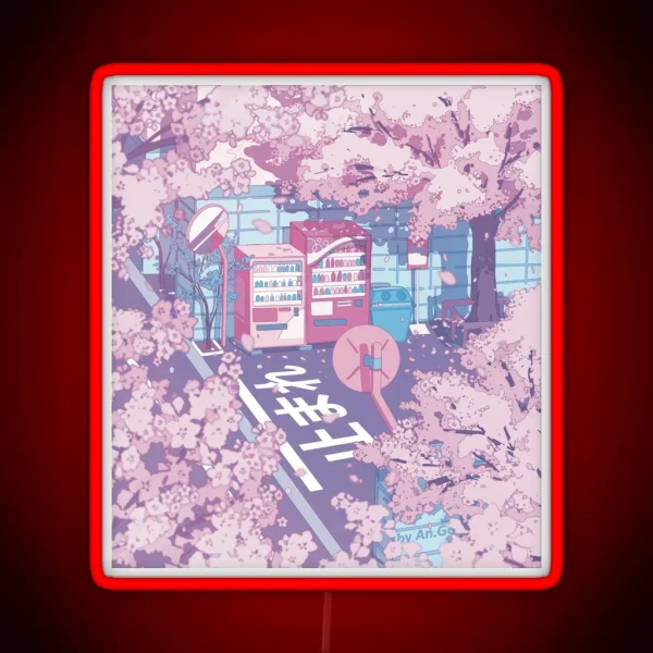 A Beautiful Aesthetic Tokyo Street And The Pink Sakura RGB Neon Sign