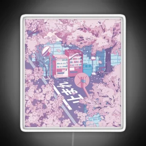 A Beautiful Aesthetic Tokyo Street And The Pink Sakura Tree Blossom Pastel Version RGB Neon Sign