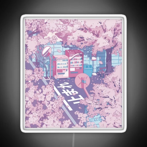A Beautiful Aesthetic Tokyo Street And The Pink Sakura RGB Neon Sign