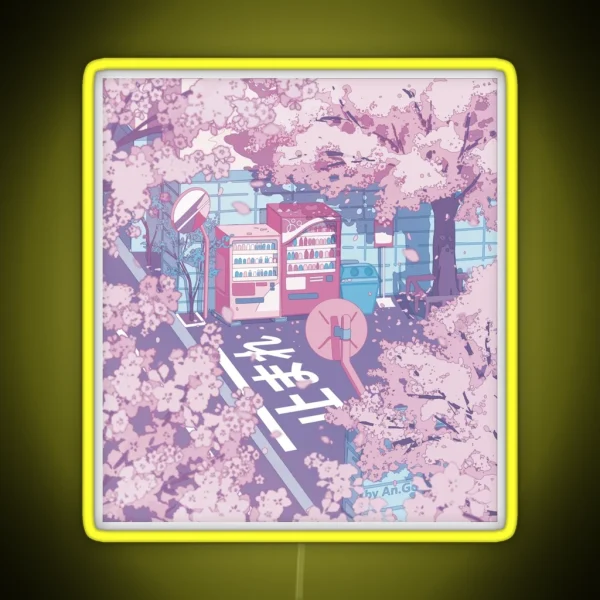 A Beautiful Aesthetic Tokyo Street And The Pink Sakura RGB Neon Sign