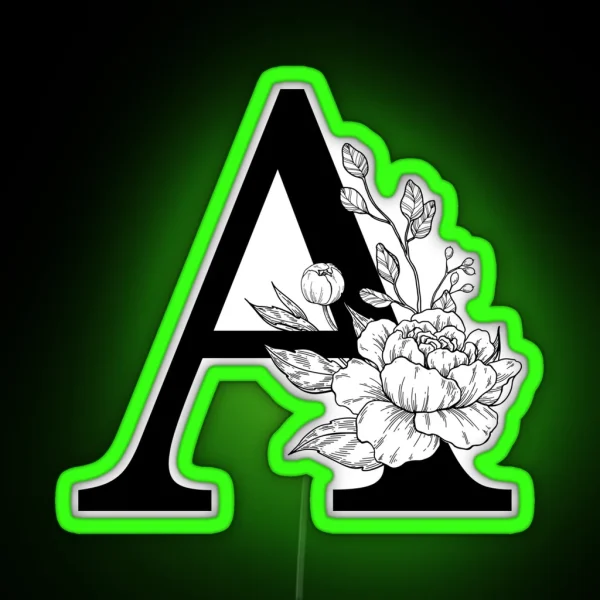 A Botanical Monogram Detailed Peony Drawing RGB Neon Sign