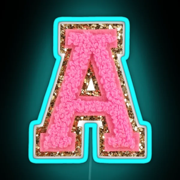 A Bubblegum Glitter Varsity Letter Patches RGB Neon Sign