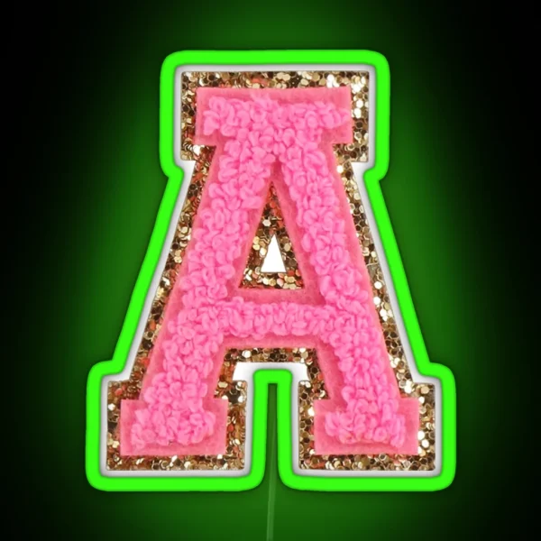 A Bubblegum Glitter Varsity Letter Patches RGB Neon Sign