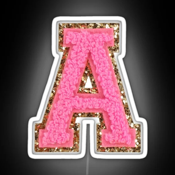A Bubblegum Glitter Varsity Letter Patches RGB Neon Sign