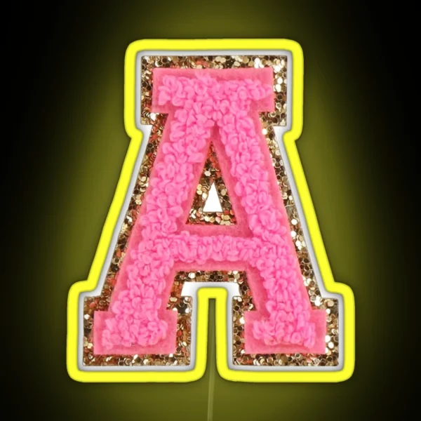 A Bubblegum Glitter Varsity Letter Patches RGB Neon Sign