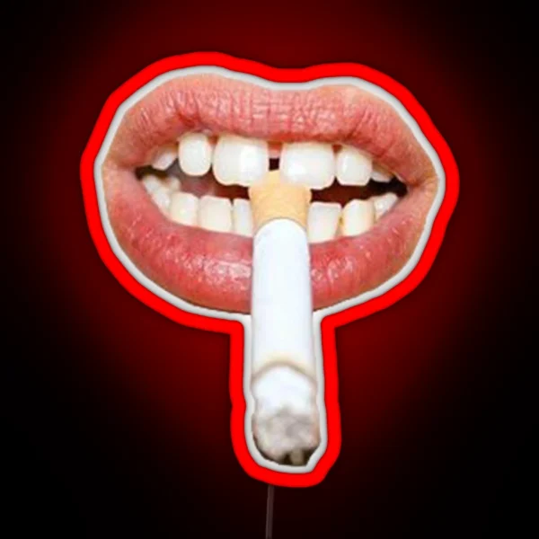 A Burning Cigarette Between Teeth RGB Neon Sign