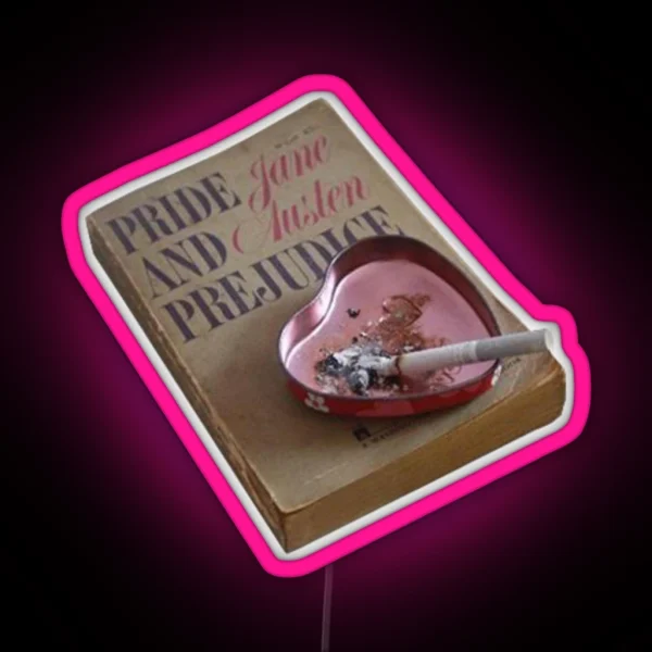 A Burning Cigarette On A Pink Heart Shaped Ashtray RGB Neon Sign