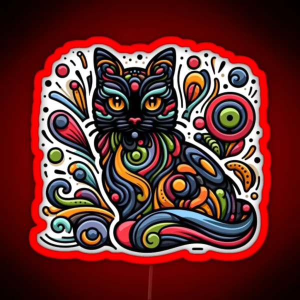 A Cat Led Minimalistic Colorful Organic Forms Energy Assembled Layered Depth Alive Vibrant 3D RGB Neon Sign