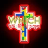Brighten up your space with vibrant colorful cross neon signage