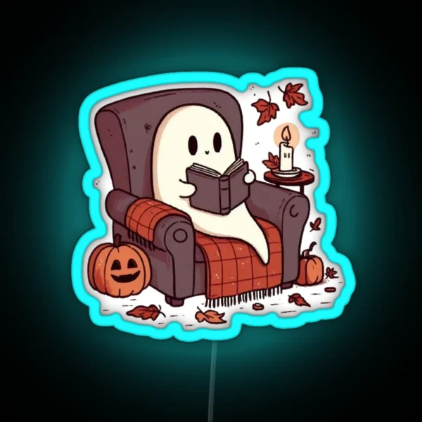 A Cute Ghost Reading In A Cozy Chair RGB Neon Sign