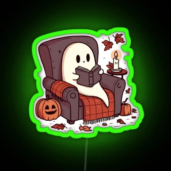 A Cute Ghost Reading In A Cozy Chair RGB Neon Sign