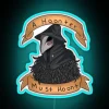 Retro-style neon sign featuring cartoon crow in bold RGB colors