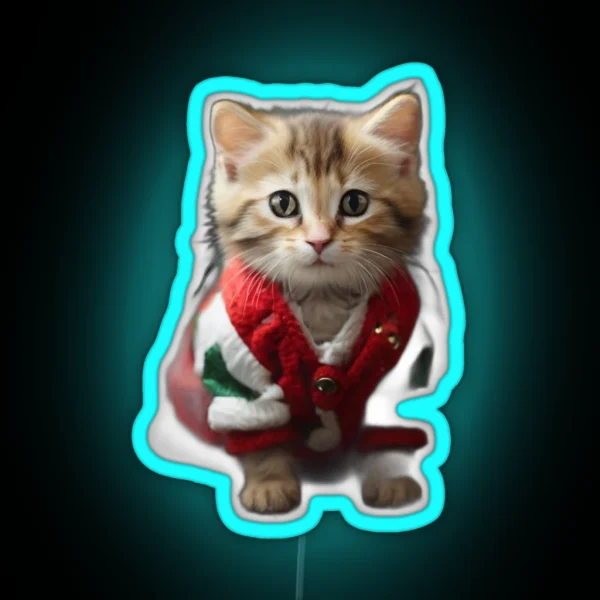 A Little Cat In A Christmas Outfit RGB Neon Sign