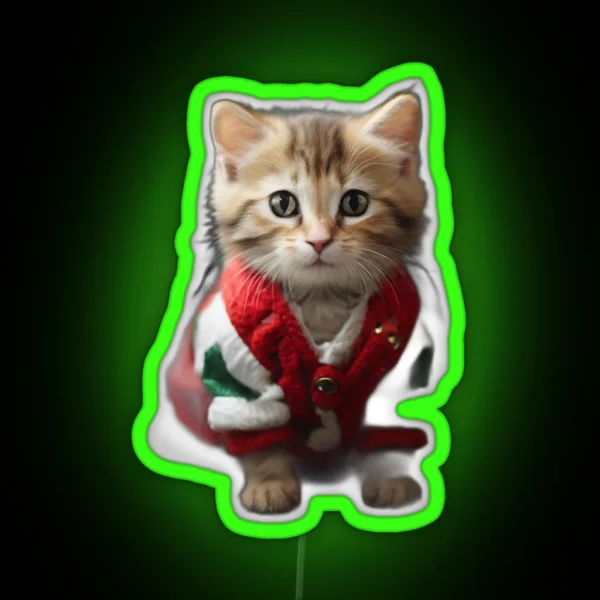 A Little Cat In A Christmas Outfit RGB Neon Sign