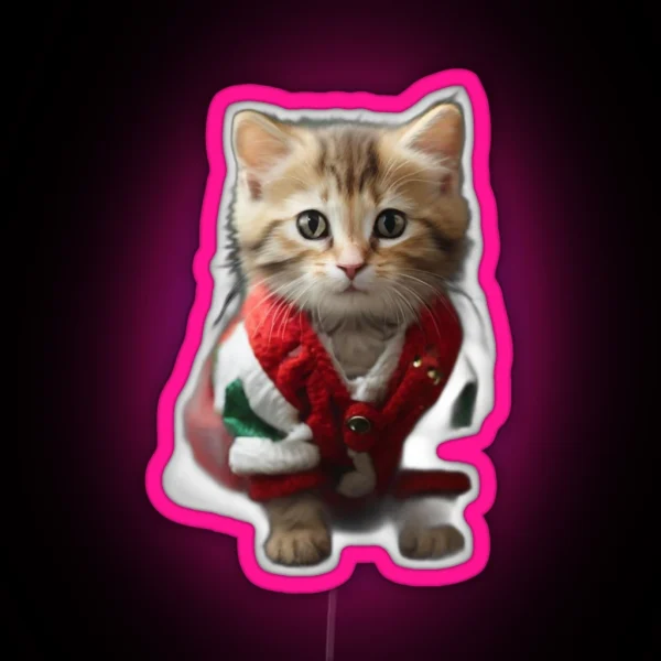 A Little Cat In A Christmas Outfit RGB Neon Sign