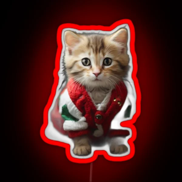 A Little Cat In A Christmas Outfit RGB Neon Sign