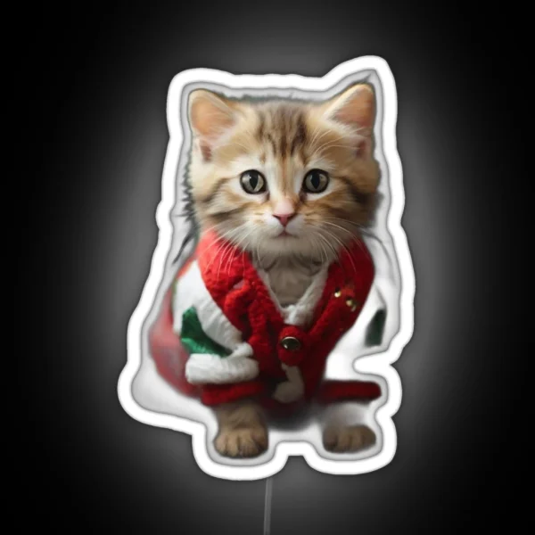 A Little Cat In A Christmas Outfit RGB Neon Sign