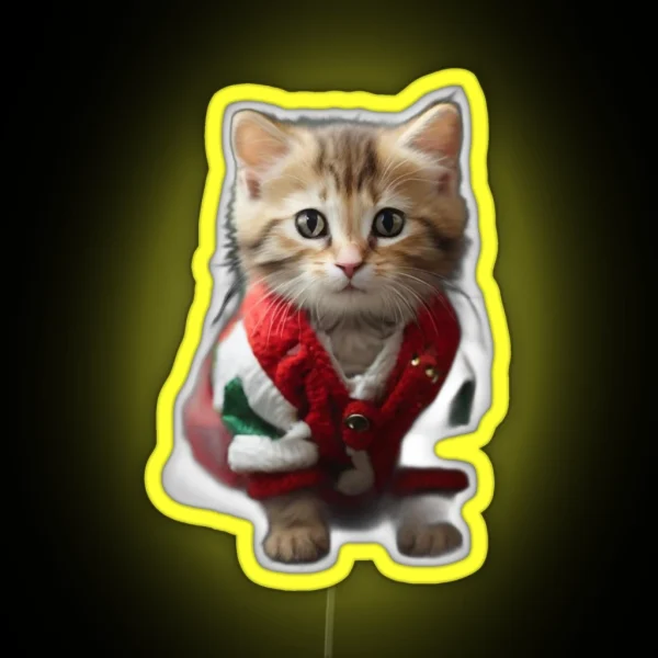 A Little Cat In A Christmas Outfit RGB Neon Sign