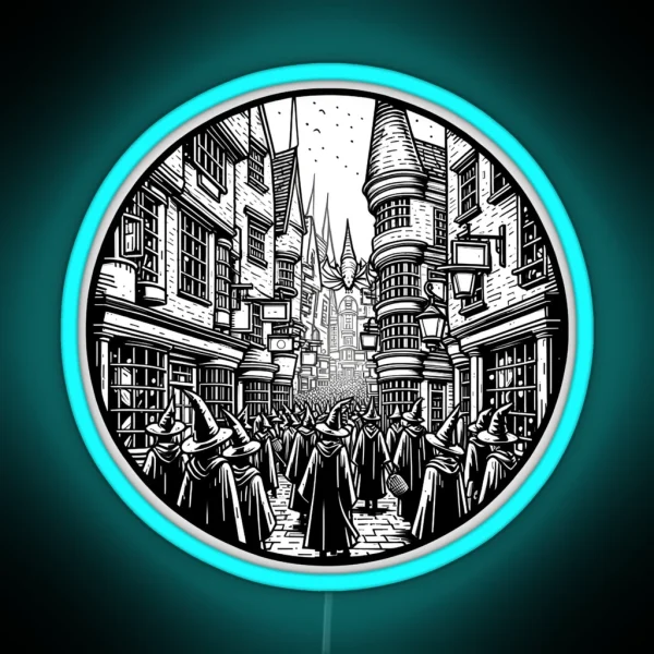 A Magical Alley Full Of Life Line Art Fantasy RGB Neon Sign