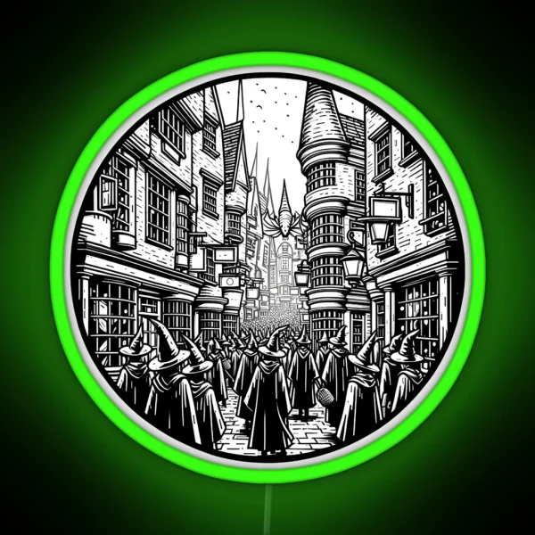 A Magical Alley Full Of Life Line Art Fantasy RGB Neon Sign