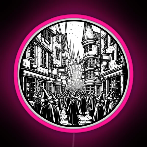 A Magical Alley Full Of Life Line Art Fantasy RGB Neon Sign