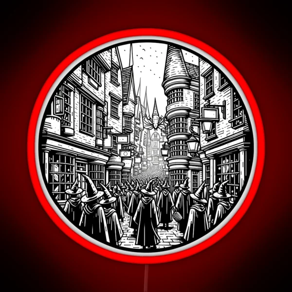 A Magical Alley Full Of Life Line Art Fantasy RGB Neon Sign