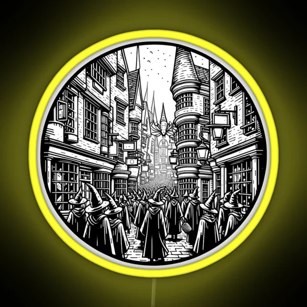 A Magical Alley Full Of Life Line Art Fantasy RGB Neon Sign