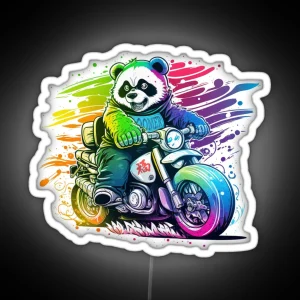 A Panda Riding A Sparkly Motocycle RGB Neon Sign