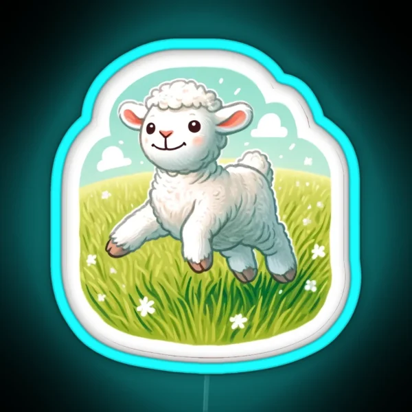 A Playful Lamb In Pastel Meadows RGB Neon Sign