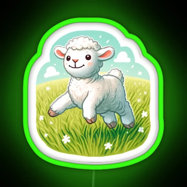 A Playful Lamb In Pastel Meadows RGB Neon Sign